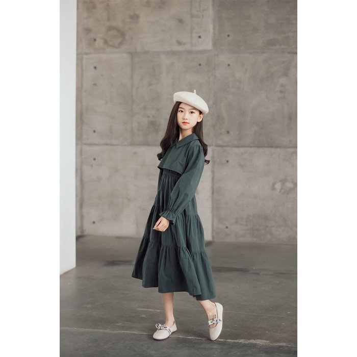 Đầm Dài Qua Gối Tay Dài Phong Cách Hàn Quốc Thời Trang Xuân Thu Dành Cho Bé Gái 3-5 - 8-10 - 12 Tuổi/090