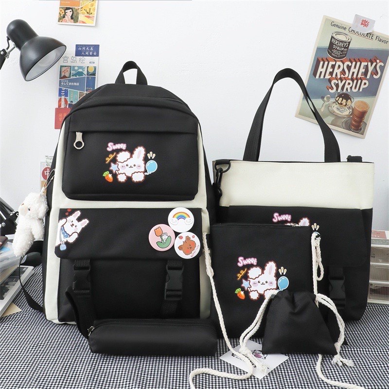 Set combo ba lô 4 món đi học, đi chơi, balo chống thấm nước thời trang hình thỏ