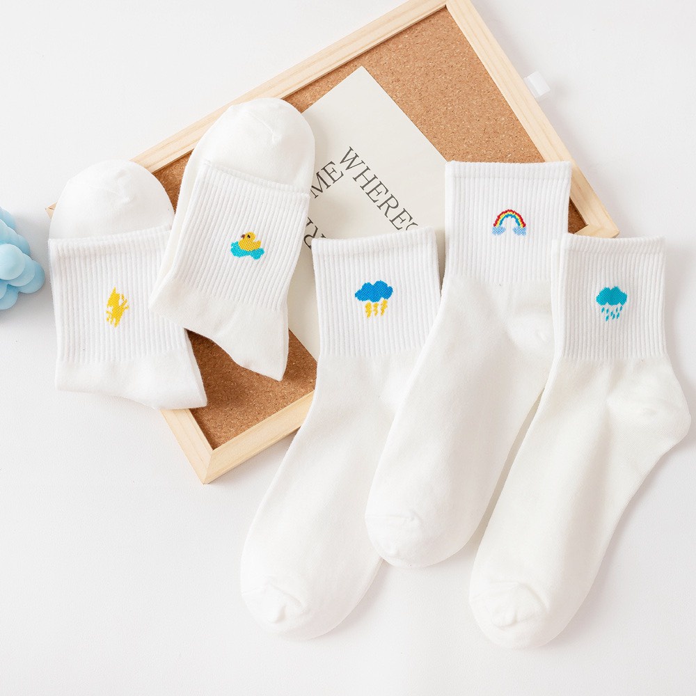 Set 5 đôi tất cổ cao nữ họa tiết dễ thương phối màu siêu xinh FLOWER