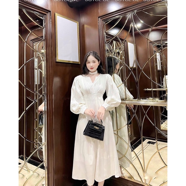 Đầm maxi dự tiệc thu đông dài tay choker