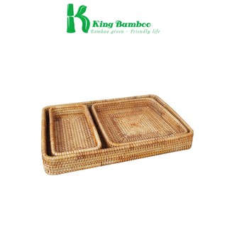 Khay mây đựng đồ 3 món, decor mây tre đan KING BAMBOO