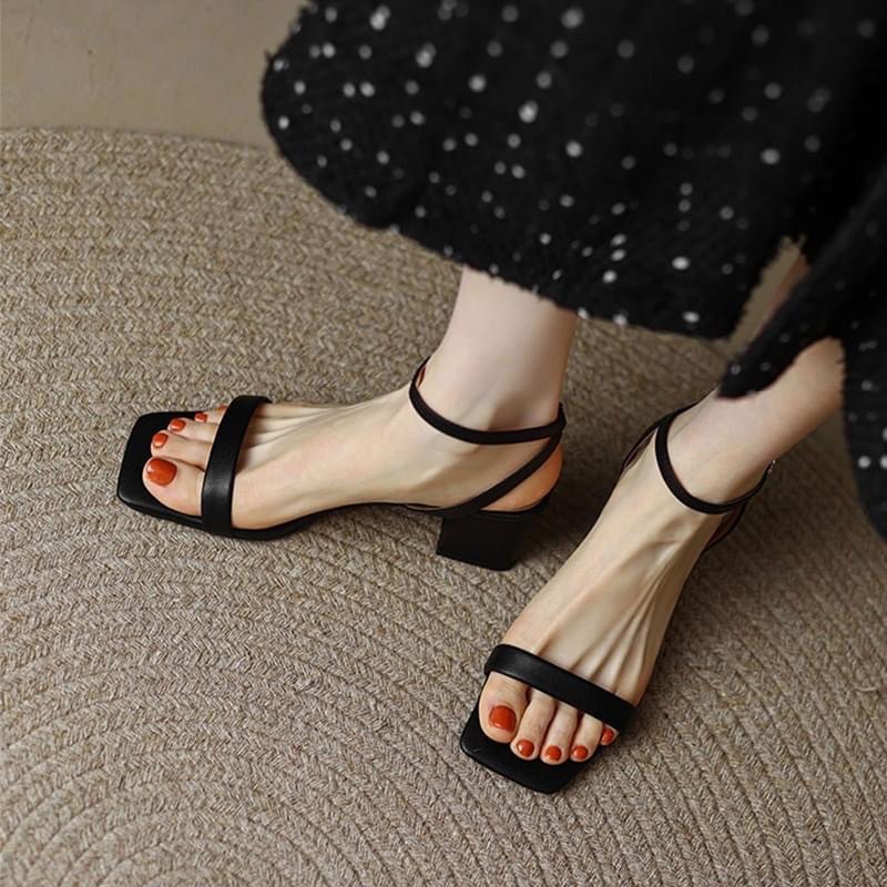 Giày Sandals cao gót quai ngang nhiều màu gót vuông bigsize phong cách thời trang nữ tính - TOMISHOES
