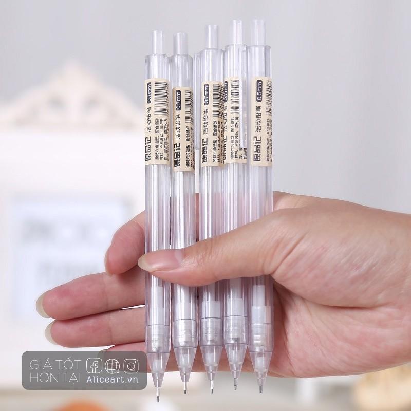 Bút chì bấm cơ ngòi màu trong suốt mờ và ngòi chì 0.5mm 0.7mm tiện dụng cho học sinh Sale