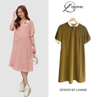 Đầm bầu đẹp dáng suông TIXI DRESS, váy bầu cổ polo phối be