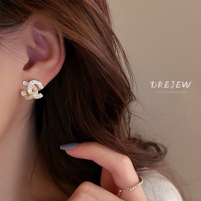 DREJEW Bông Tai Mạ Bạc 925 Đính Đá zircon Kiểu Hình Học Đơn Giản Sang Trọng