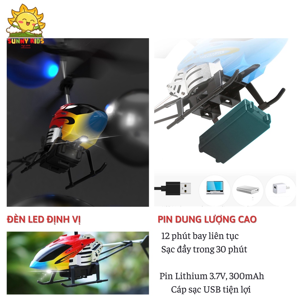 Máy bay trực thăng điều khiển từ xa, 3.5 Kênh, tính năng thông minh, di chuyển linh hoạt, hợp kim siêu bên - Sunny Kids