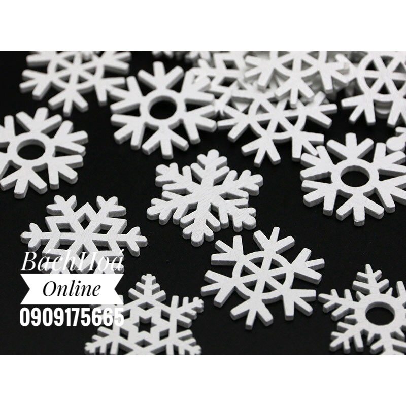 Set 10 bông tuyết gỗ trắng 35mm trang trí Noel/ Giáng sinh