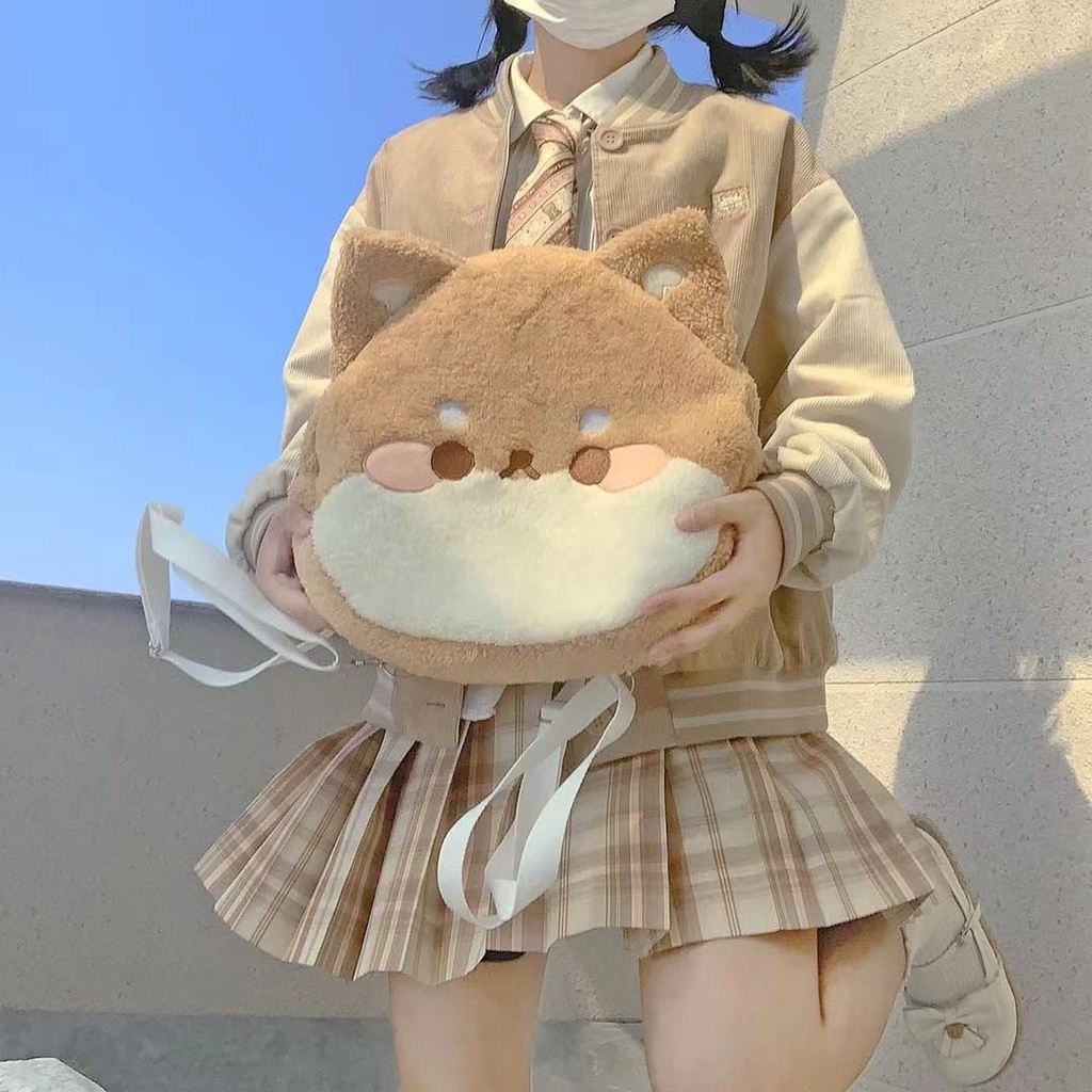 Ba Lô Bông Hình Chú Chó Shiba Inu Phong Cách Lolita Nhật Bản Đáng Yêu Kích Thước 46.6cm 40 X 35