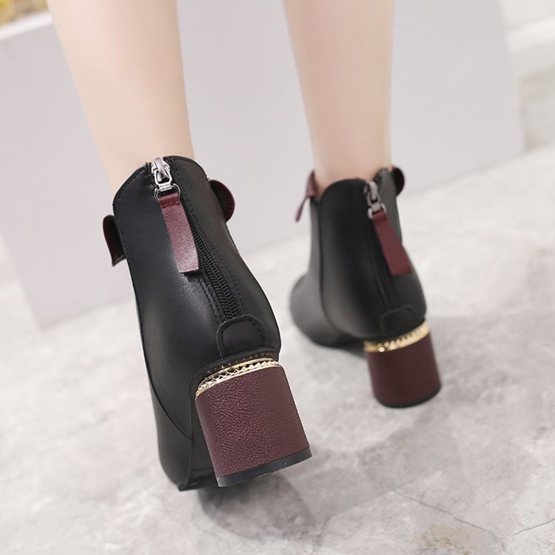 Giày Bốt Cao Gót Có Khóa Kéo Sau Lưng Phong Cách retro Dành Cho Nữ