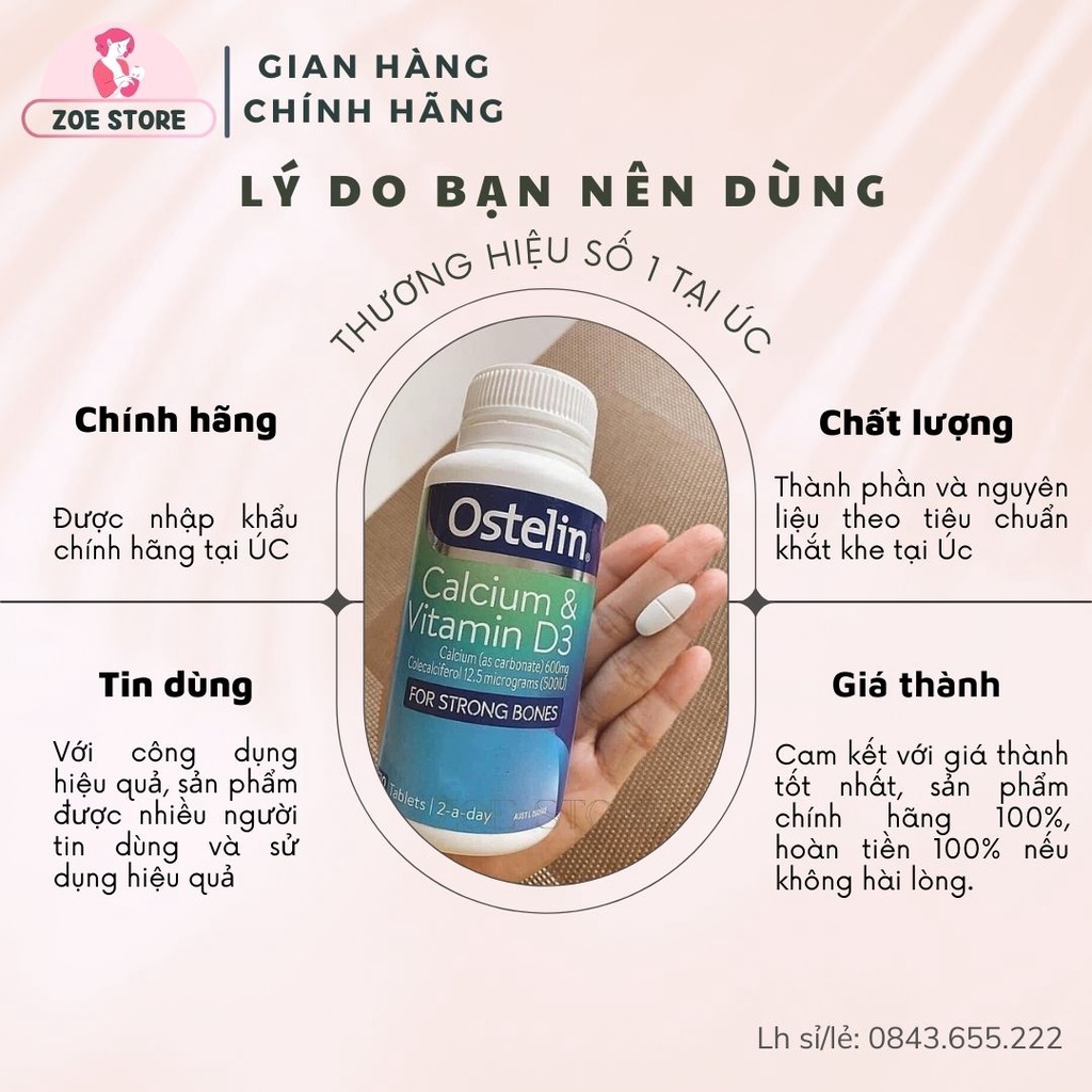 Canxi Osterlin and Vitamin D3 của Úc 130 viên cho người lớn và mẹ bầu