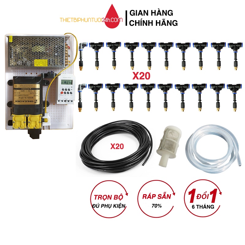 Trọn bộ phun sương vườn lan cây cảnh hoa hồng vườn mini 20 béc đồng ráp sẵn có hẹn giờ tưới tự động vườn 20m2 - MHL