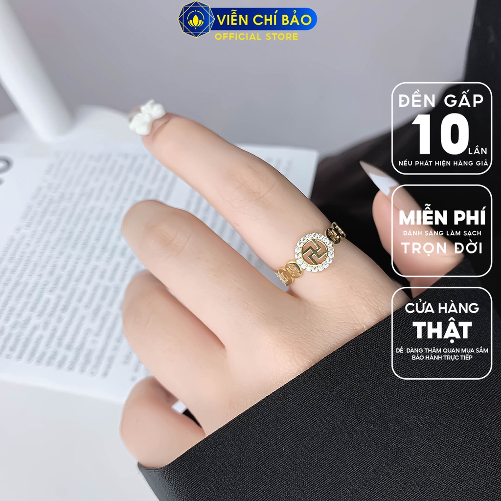Nhẫn chữ Vạn vàng 10K đính đá bình an may mắn thời trang phụ kiện trang sức nữ Viễn Chí Bảo N800175-