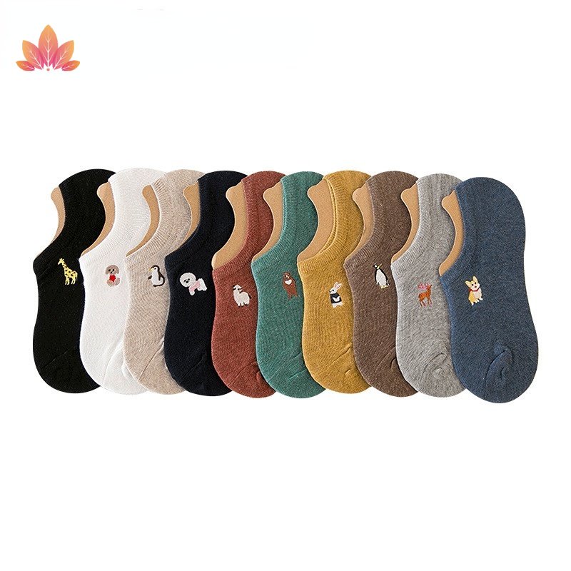 Tất Thuyền Silicon Chống Trượt Thêu Hình Động Vật Hoạt Hình Hàn Quốc JP5