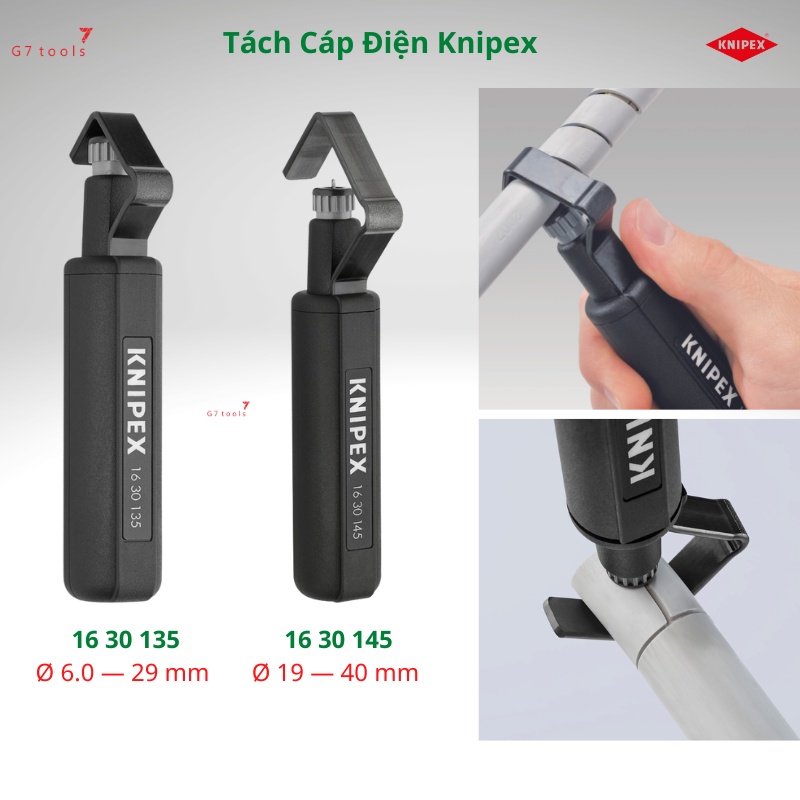 Dụng Cụ Knipex Tách Cáp Điện 16 30 135 &amp; 16 30 145 Tách Ø 6.0 - 40 mm (Tùy Loại): Tách Đầu Dây, Giữa Dây &amp; Tách Đoạn Dài