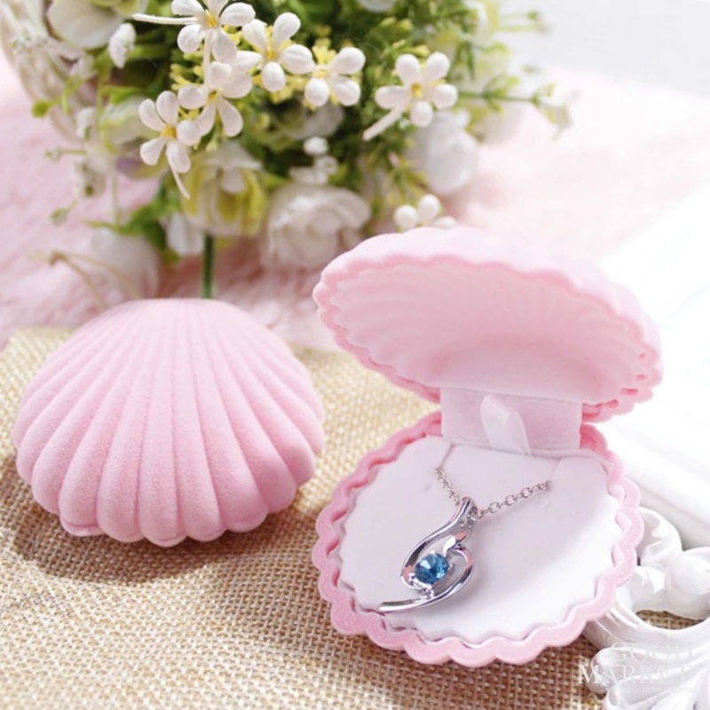 Hộp Đựng Trang Sức Bằng Nhung Hình Vỏ Sò Dễ Thương
