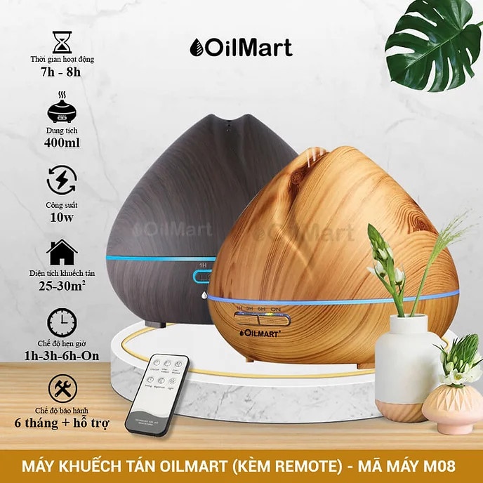 Máy Khuếch Tán Tinh Dầu Oilmart Quả Đào - 10W 400ml (Kèm Điều Khiển)