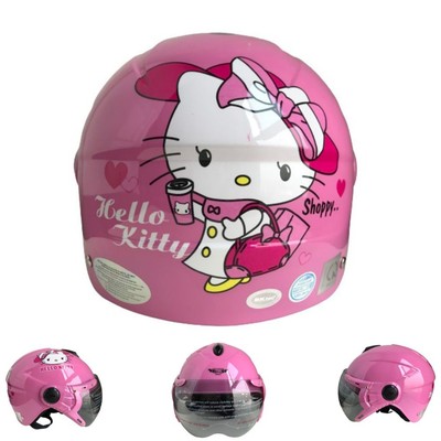 Mũ bảo hiểm trẻ em BKtec - BK14 Hồng phấn kitty - Dành cho bé từ 5 đến 10 tuổi, bé nặng dưới 30kg - Vòng đầu từ 52-54cm