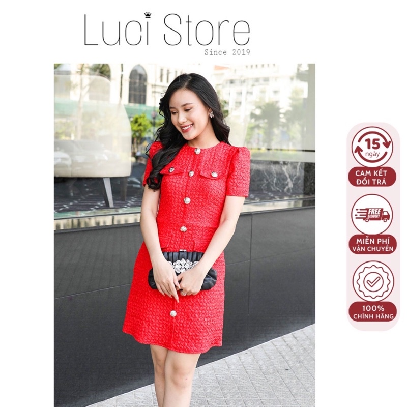 Đầm thun xốp 3D công sở tay ngắn phối 4 túi cực sang để đi làm | đi chơi | dạo phố