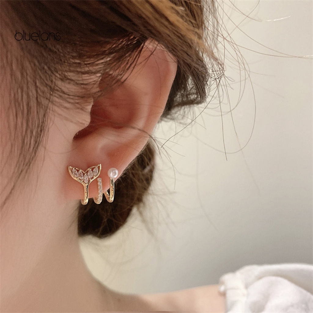 1 Cặp Khuyên Kẹp Vành Tai Đính Đá Zirconia Lấp Lánh Thời Trang
