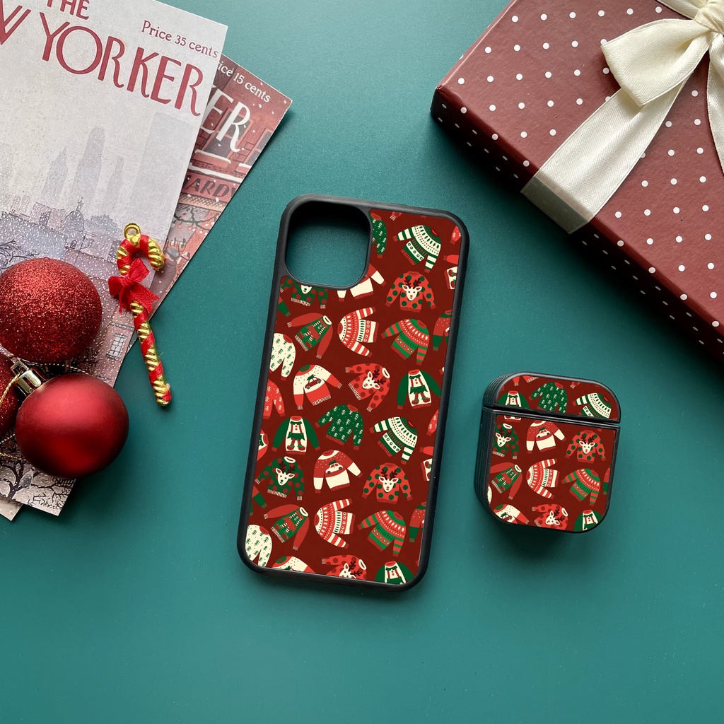 Combo Ốp lưng iPhone và Case Airpods Unique Case họa tiết Giáng Sinh CB017