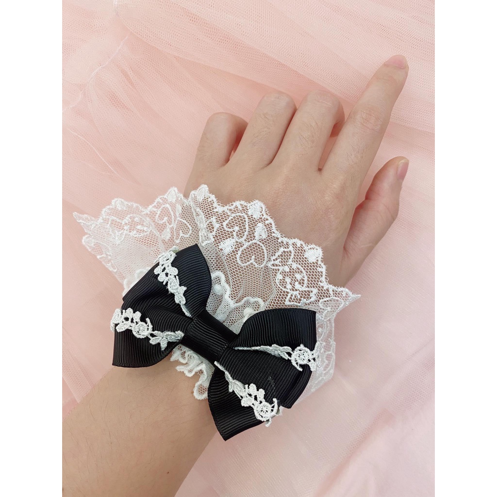 ⚡HOT⚡ Ren cổ tay Wristcuff đỏ/ đen phối ren trắng phụ kiện Lolita siêu xinh