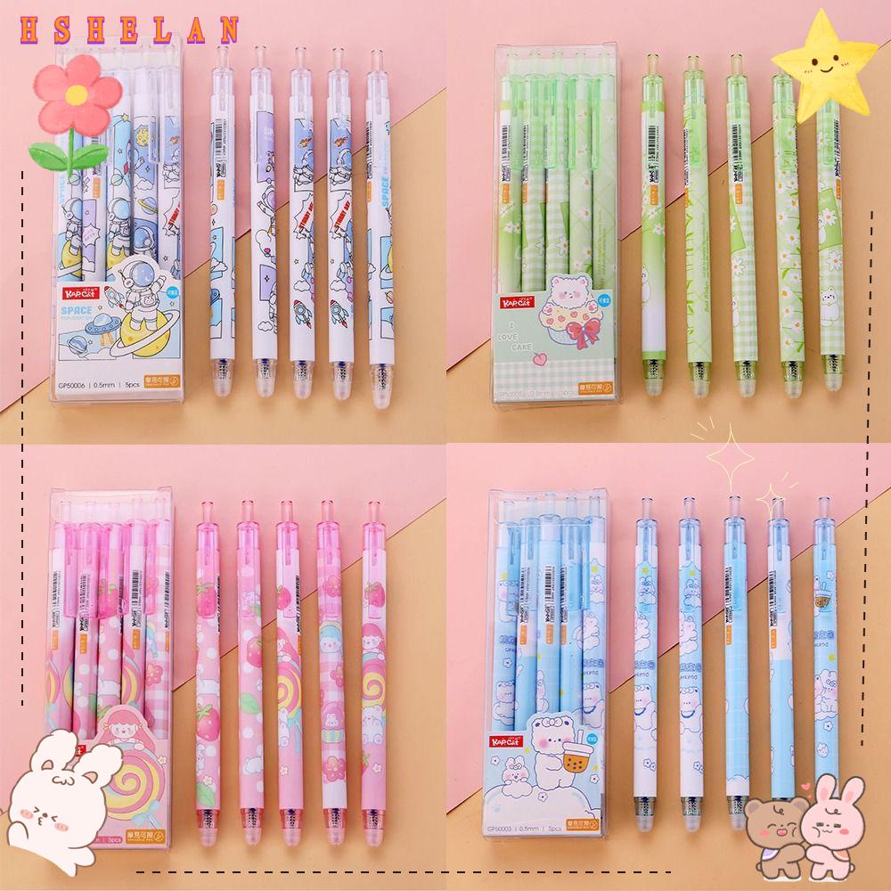 Hshelan Set 5 Bút Mực Gel Dạng Nhấn Xóa Được Màu Xanh Dương