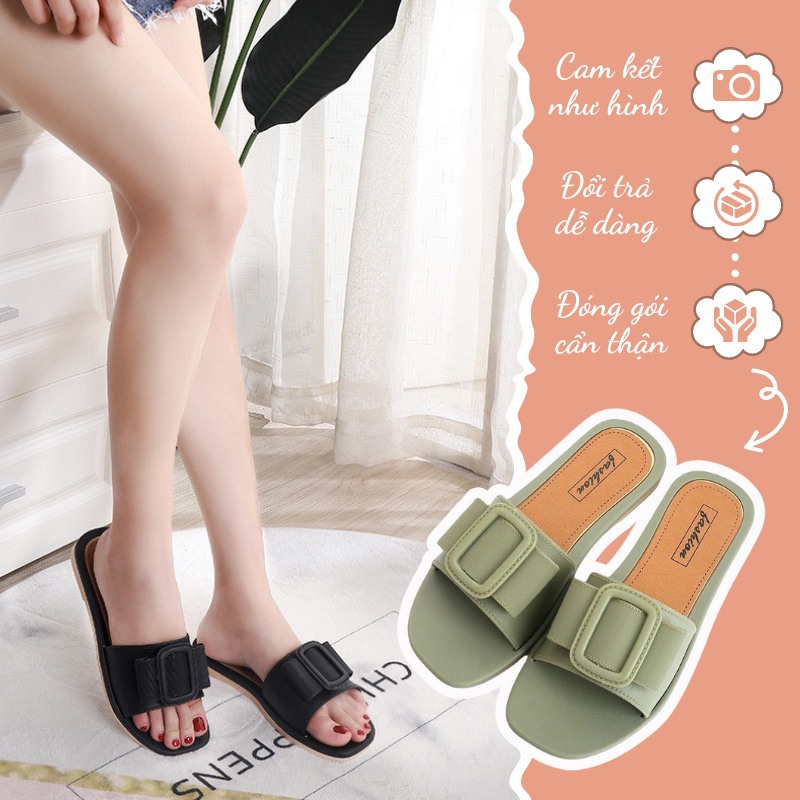 Dép nữ đế bệt quai ngang họa tiết nơ chữ nhật sành điệu dép nhựa cao cấp siểu nhẹ êm chân - 3222