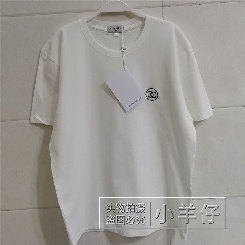 Chất Lượng Cao Áo Thun Cotton Thêu Chữ Màu Trắng Đen Đơn Giản Có Thẻ + Nhãn Dán Cho Cặp Đôi