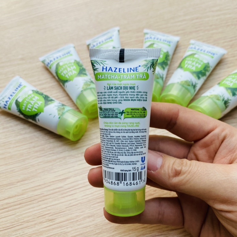 2 tuýp sữa rửa mặt Hazeline Matcha tràm trà 15gam/tuýp