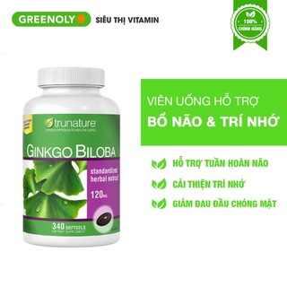 Hỗ Trợ Tuần Hoàn Não Và Trí Nhớ Giảm Chóng Mặt Trunature 120mg Ginkgo Biloba 340 Viên Chiết Xuất Lá Bạch Quả