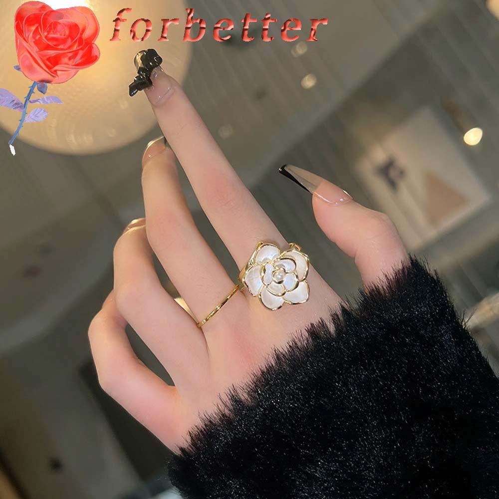 Nhẫn Đính Ngọc Trai Hình Hoa Trà Màu Trắng Phong Cách Hàn Quốc Thanh Lịch Thời Trang Cho Nữ