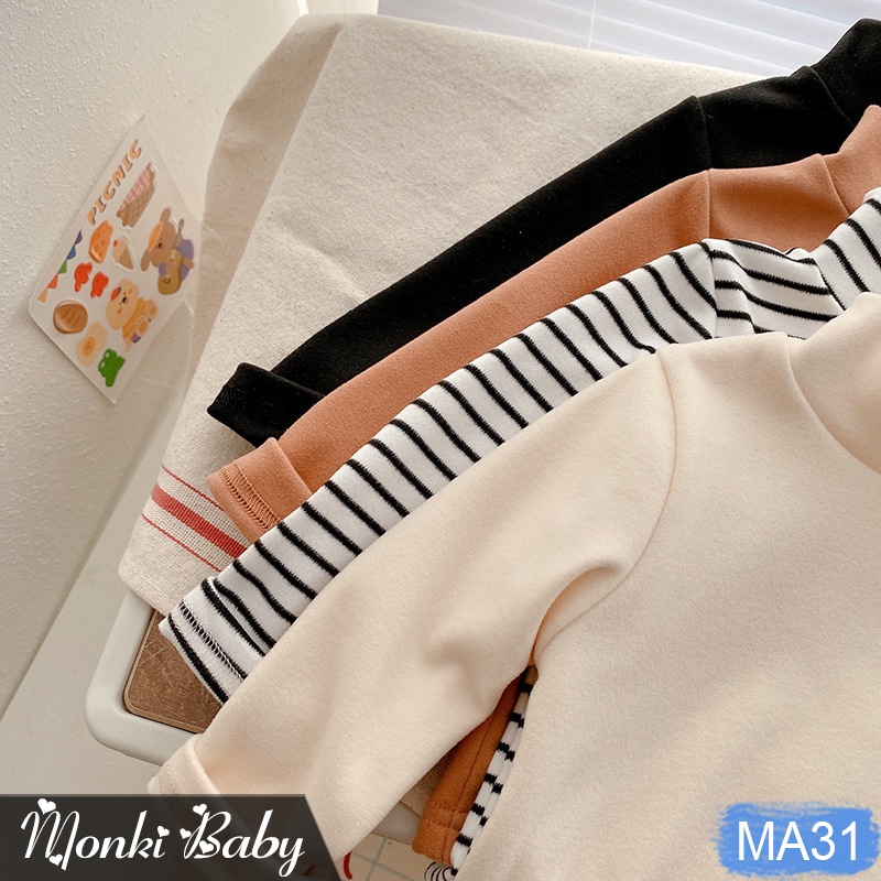 Áo thun nỉ bông cổ cao trẻ em, chất dày dặn ấm áp cho mùa thu đông, dáng ôm gọn gàng, co giãn thoải mái dễ chịu | MA11