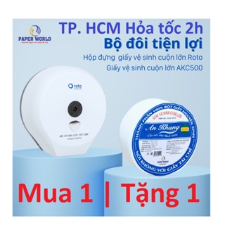 TẶNG 1 CUỘN AKC500 | Hộp đựng giấy vệ sinh cuộn lớn treo tường ROTO RT3203A | Màu trắng kèm chìa khóa | Hàng KM