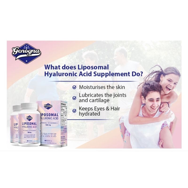 Viên Uống Cấp Nước Liposomal Hyaluronic acid 1200mg Giảm Nhăn, Cấp Ẩm, Bổ Xương Khớp, Chống Lão Hóa genogna