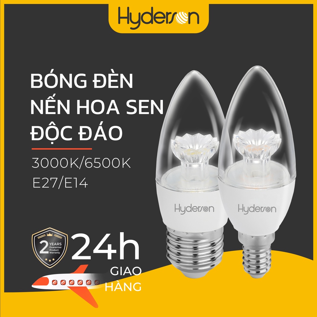 Bóng đèn nến HYDERSON LED E14 E27 sáng ấm áp 3000K 6500K 400LM 4W thiết kế