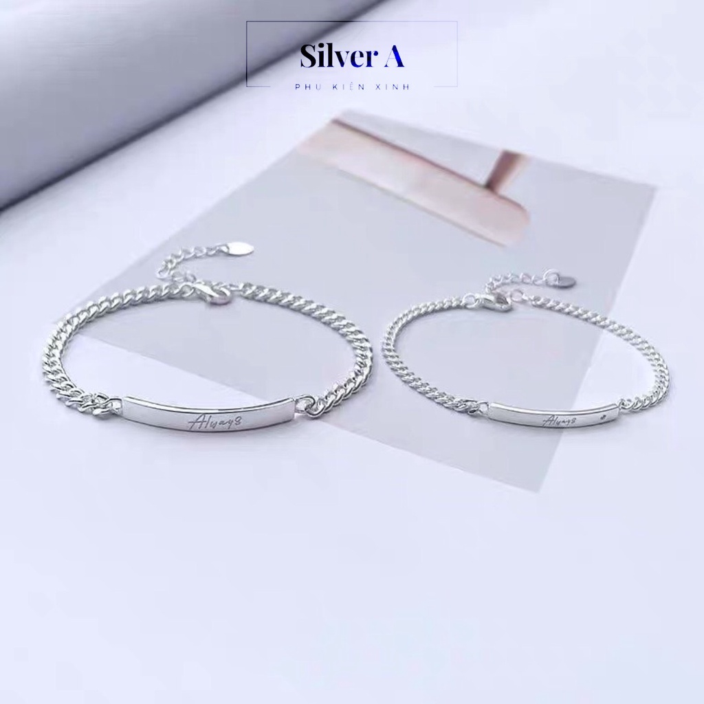 lắc tay khắc đôi nam nữ đơn giản chắc chắn, làm quà tặng ý nghĩa cho tình yêu, khắc theo yêu cầu Silver A