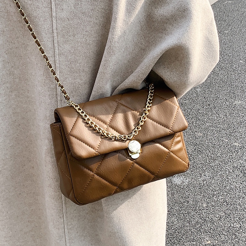 IELGY Túi Đeo Chéo Hình Vuông Nhỏ Màu Nâu Đính Kim Cương Giả Dễ Phối Đồ Thời Trang Cho Nữ