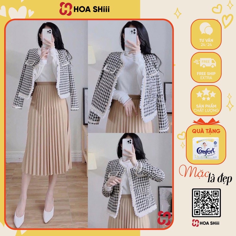 Áo dạ tweed ziczac viền bèo túi ngực HÀNG QC đẹp sẵn hàng kèm video sẵn kèm video shop tự quay