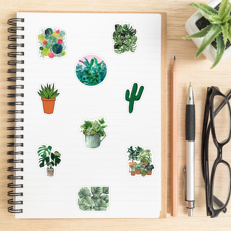 Bộ 50 Miếng Dán Họa Tiết Chậu Cây Xanh Dễ Thương Dùng Trang Trí Laptop / Xe Hơi / Ván Trượt DIY