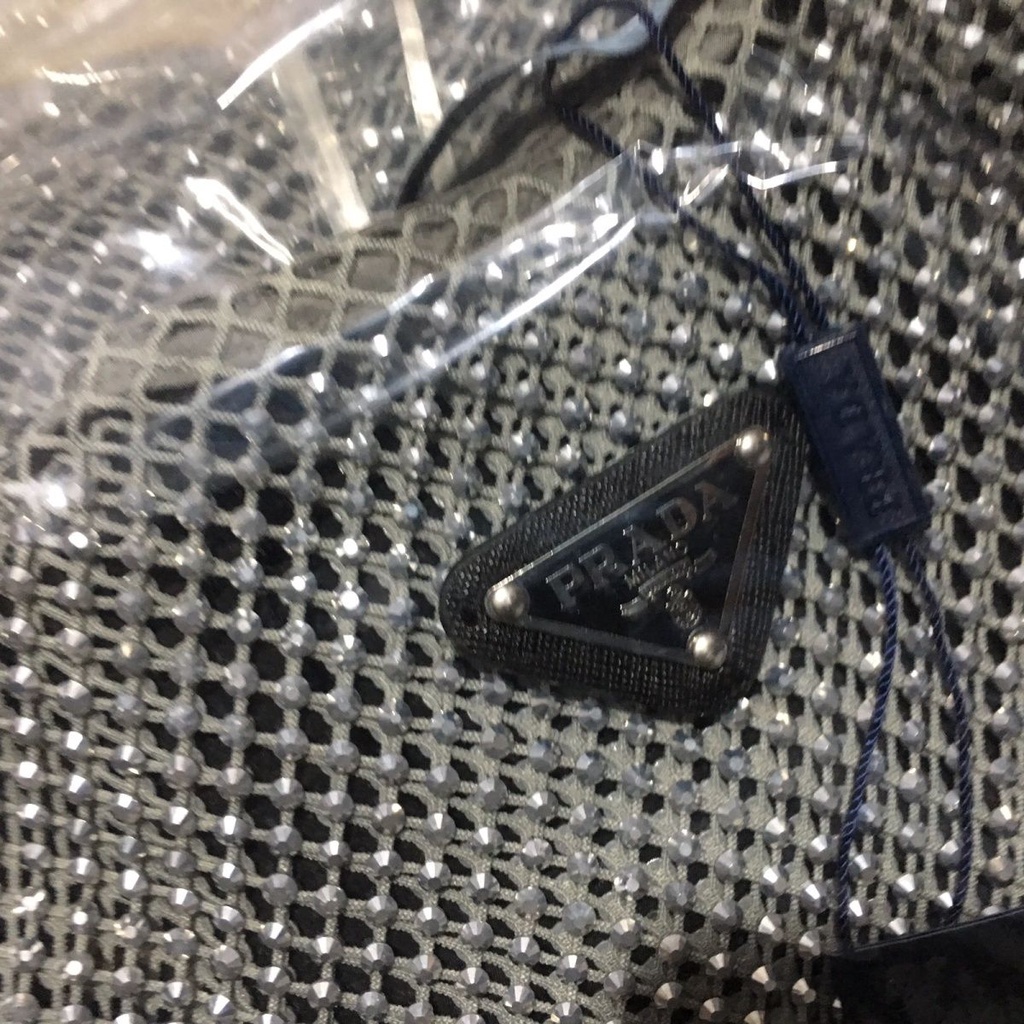 PRADA 2022 new style imitation Crystal sling two-piece set heavy industry hot drilling hollow out navel short vest sexy spot supply