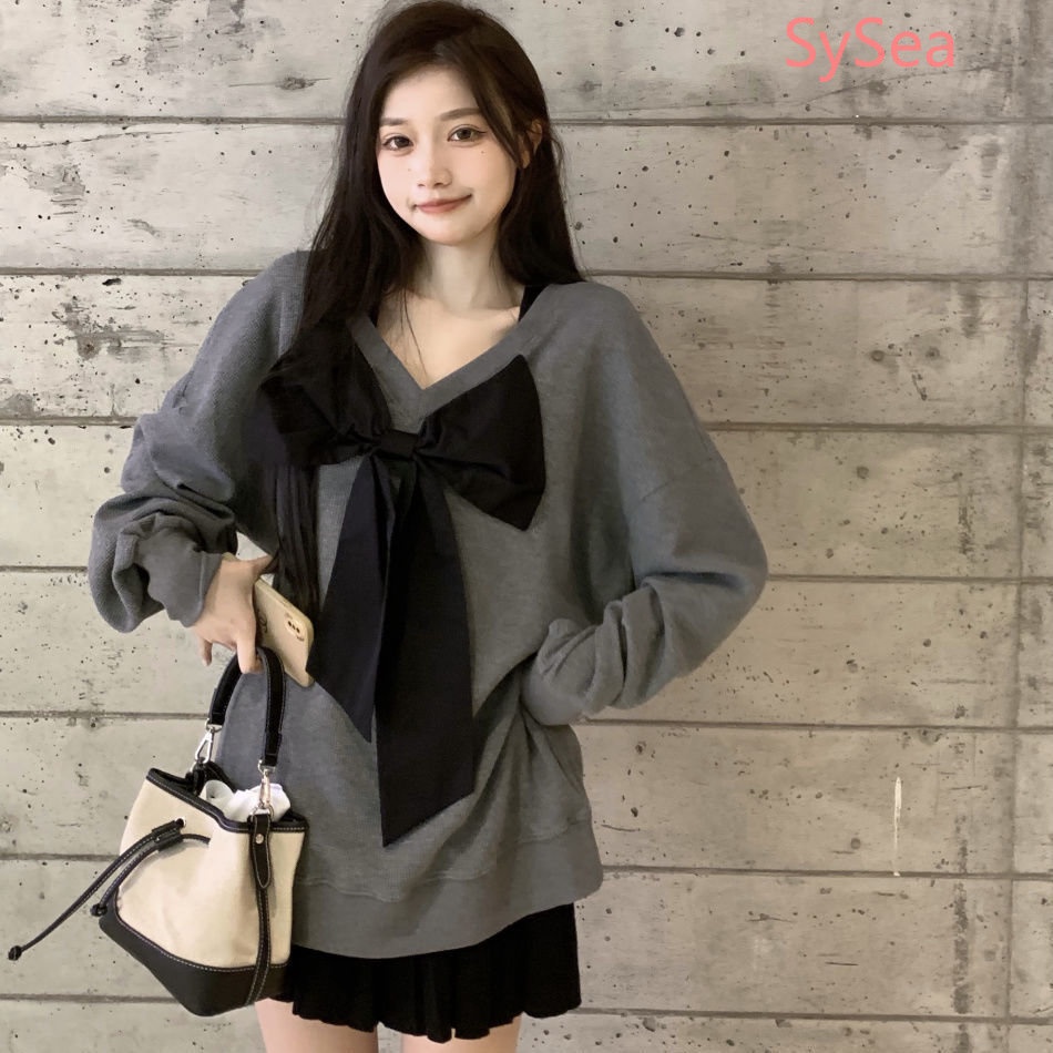 Áo Sweater Tay Dài Cổ Chữ V Oversize Thời Trang Mùa Thu Cho Nữ