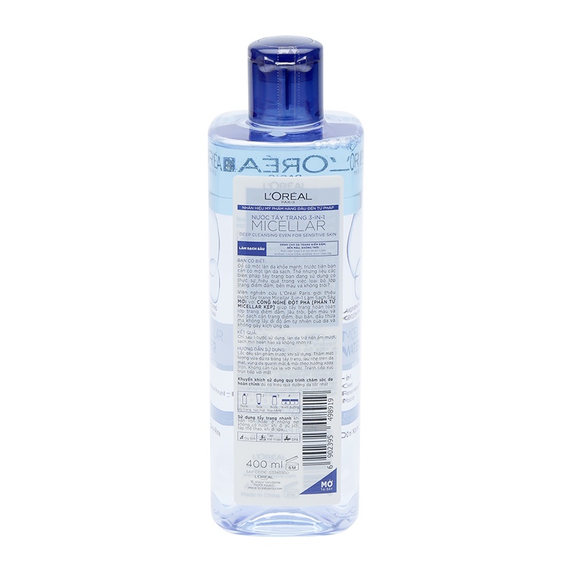 Nước L'Oreal Paris tẩy trang hỗ trợ làm sạch sâu cho da L'Oreal Micellar Water (400ml)