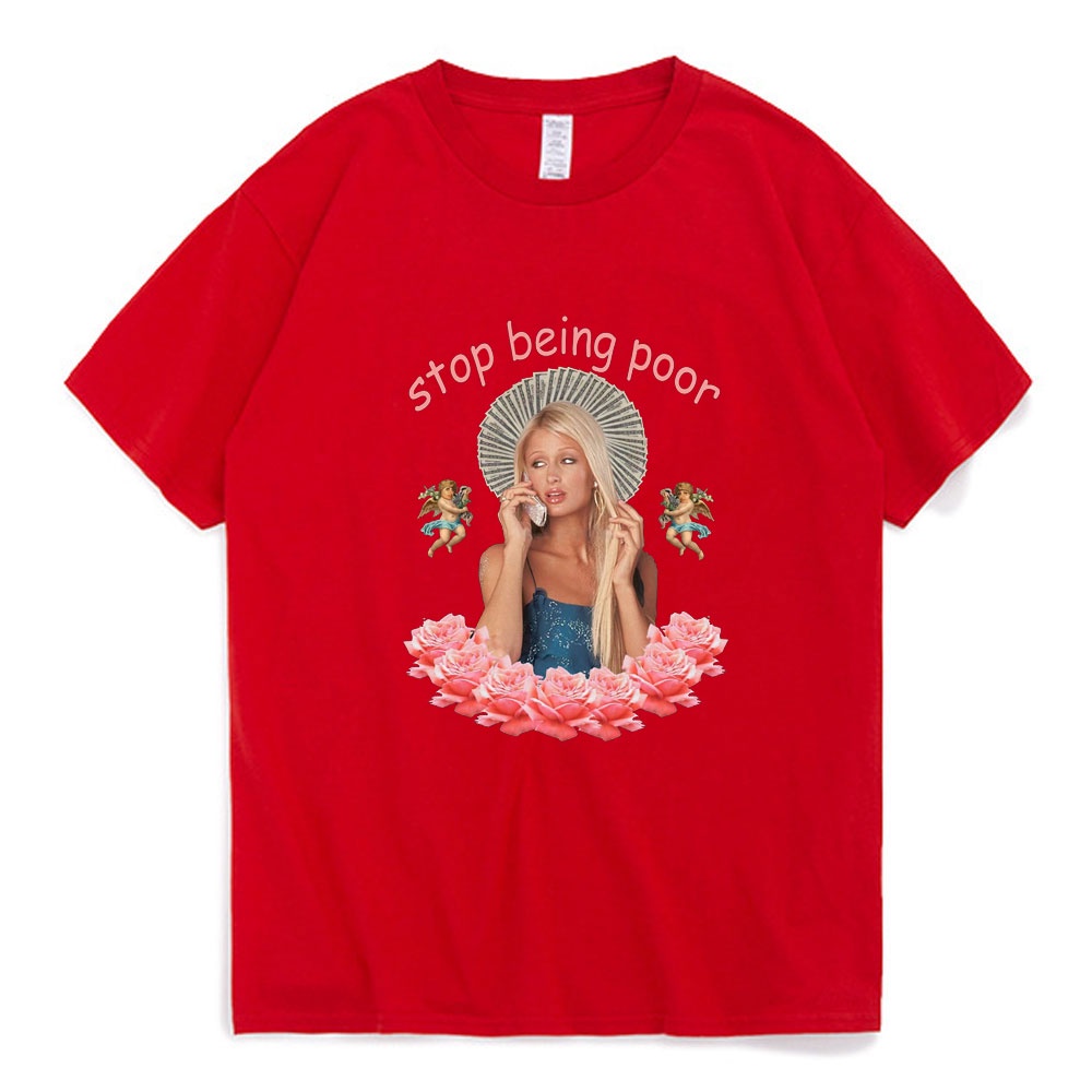 Áo Thun 100% Cotton In Chữ Stop Being Poor Hip hop Đường Phố Âu Mỹ Mẫu Mới Mùa Hè 2021 Dành Cho Nam Nữ
