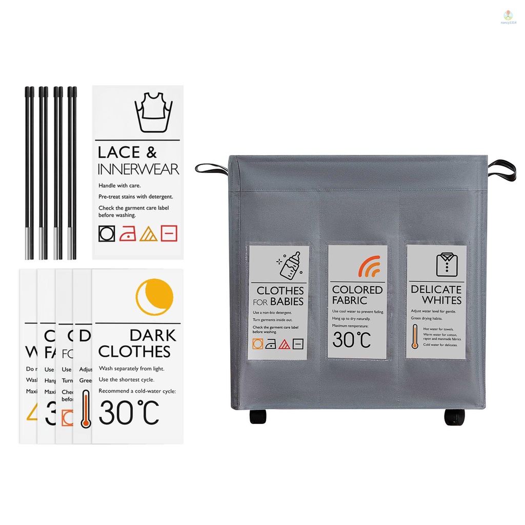 Nacyvn Giỏ Đựng Đồ Dơ 3 Ngăn Bằng Vải Oxford Có Bánh Xe Và Tay Cầm Và Dây Rút Sắp Xếp Gọn Gàng Với 4 Thanh Hỗ Trợ