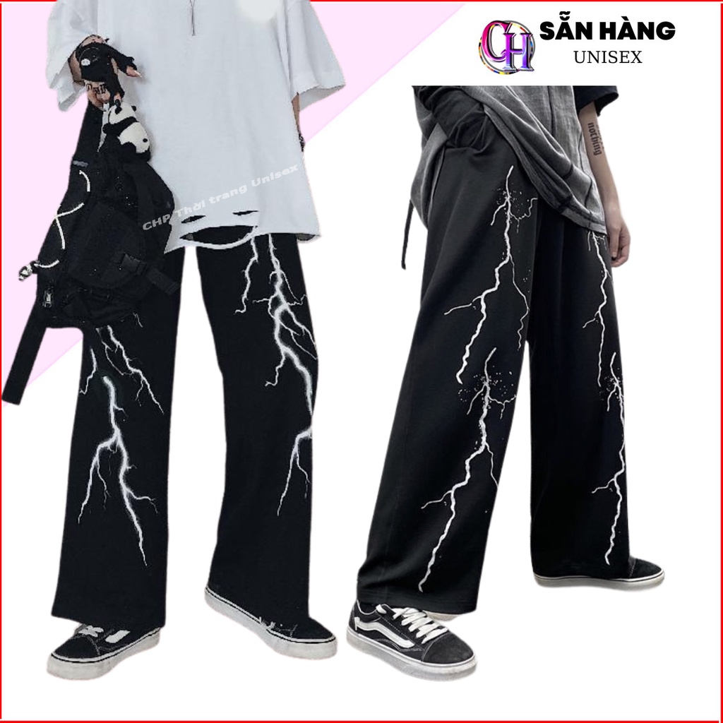 Quần Ống Suông Rộng Nam Nữ Thun Nỉ Phong Cách Hàn Quốc Ulzzang Quần ống suông thụng tia chớp