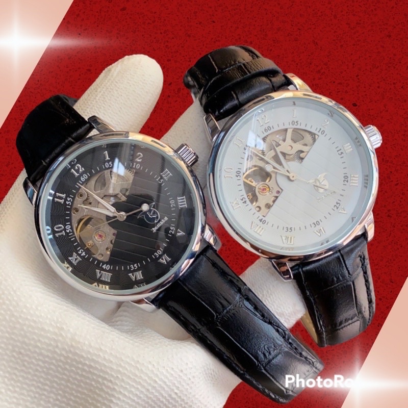Đồng hồ nam dyanwatch lộ máy cơ đồng hồ đeo tay dây da mặt tròn rẻ đẹp thời trang chống nước