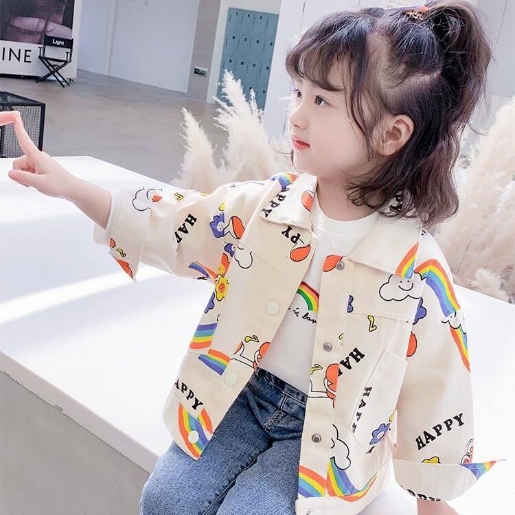 Áo Khoác Denim Dáng Rộng In Hoạt Hình Kiểu Hàn Quốc Thời Trang Xuân Thu 2022 Cho Bạn Gái