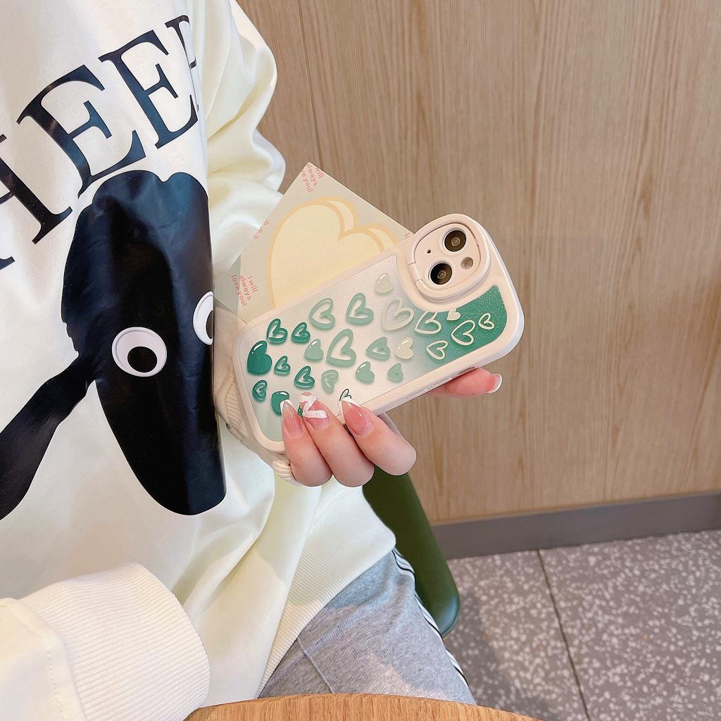 Ốp Điện Thoại Da Họa Tiết Trái Tim Màu gradient Có Vòng Đỡ Cho IPhone 14promax 14 13promax 13 12 11