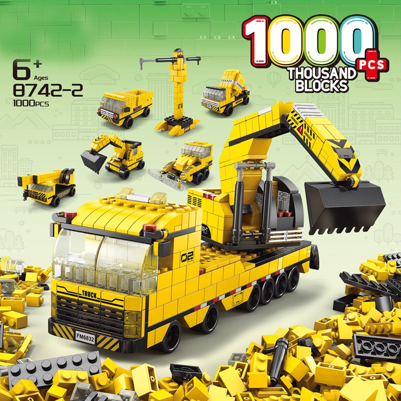 1000 Chi tiết Đồ chơi lắp ghép bé trai bé, bé gái xe múc, xe bus, xe cứu thương, cá mập, khủng long, lâu đài ,tàu vũ trụ
