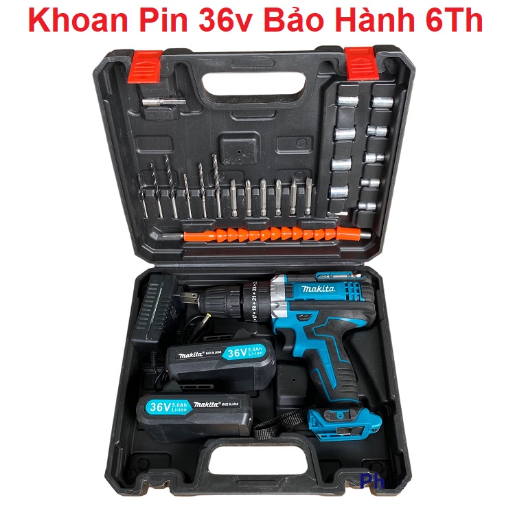 Máy Khoan Pin 36v Makita, Kèm Bộ Phụ Kiện Đa Năng 25 Chi Tiết, Máy Khoan Tường - Khoan Sắt - Thép - Gỗ - Đa Chức Năng